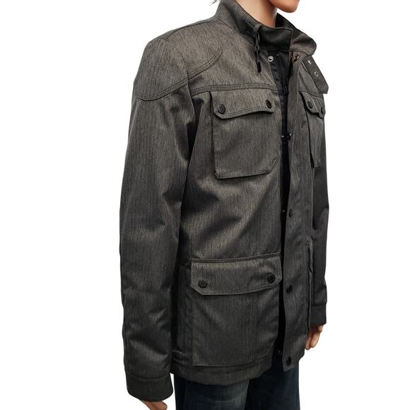 Guess Gunner Jacket Military Style Pea Coat Quilted Lined Gray Herringbone Men L - Picture 5 of 13